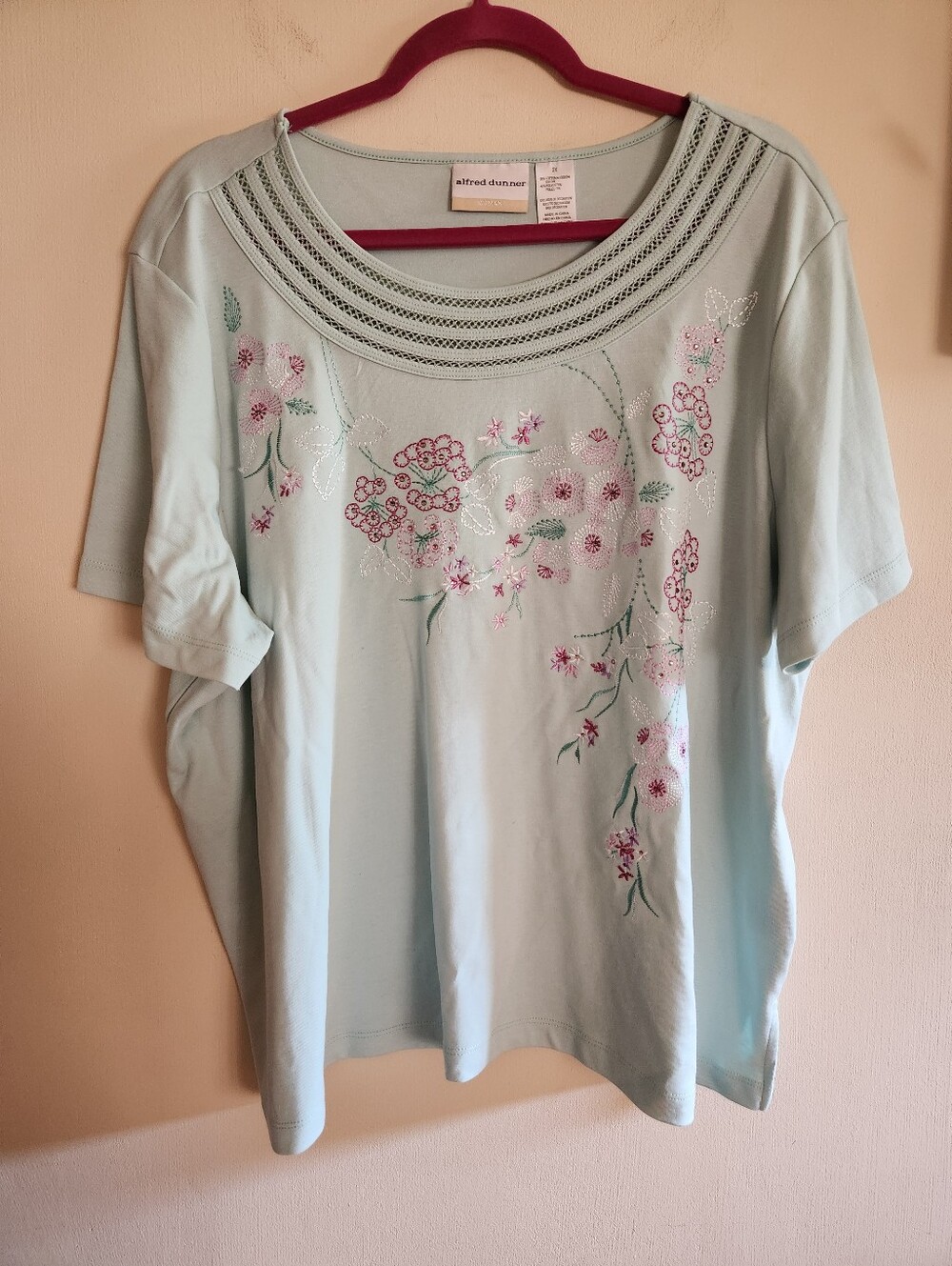 Alfred Dunner Top Womens Plus Size Floral Green Purple 2X
